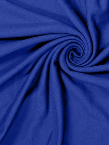 Detailed macro texture of royal blue knit fabric showing the soft material and rich color