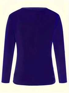 Women's long sleeve solid indigo t-shirt with a stylish round neck for fall and winter
