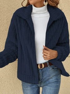 Giacca cardigan in pile blu navy da donna con zip e colletto per autunno e inverno