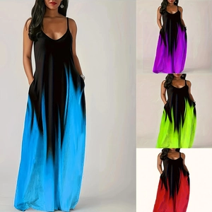 Collage détaillé de robes longues sans manches à col en V avec dégradé et poches latérales