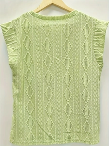 Haut tricoté sans manches pour femme vert clair avec motif jacquard et col rond