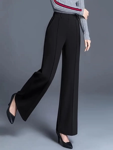 Elegant high waisted black wide leg trousers with pleats for office and casual wear