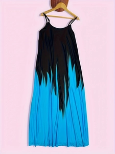 Robe longue à bretelles avec dégradé noir et bleu élégant et tissu brillant satiné