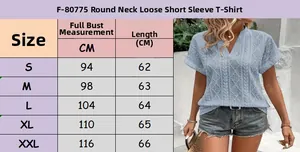 Size chart showing chest and length for the light blue V-neck knit shirt with textures