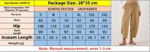 Size chart detail for high waist loose casual pants showing measurements in centimeters