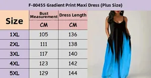Guide des tailles pour robe longue dégradée grande taille du 1XL au 5XL pour un ajustement idéal