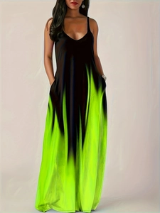 Robe longue moulante pour femme dégradé noir et vert fluo avec fines bretelles et poches