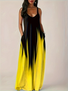 Robe d'été dégradée jaune et noir pour femme avec coupe trapèze et poches