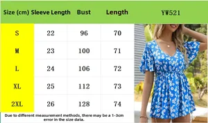 Size chart for floral V-neck top with measurements for Bust, Sleeve, and Length
