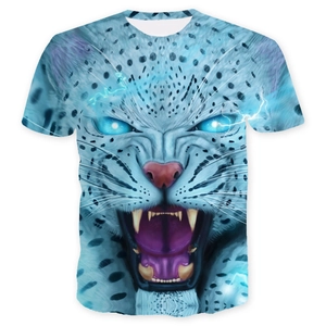 Men's Cool 3D Snow Leopard Digital Print Short Sleeve T-Shirt Casual Streetwear Polyester Round Neck Fashion Tee Top