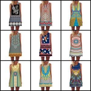 Vestito Midi Smanicato Bohemian Vintage da Donna Girocollo Stampa Digitale Etnico Linea a A Estate Vacanza Mare