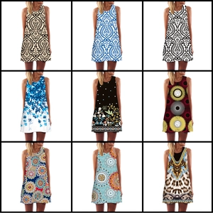 Collezione mini abiti linea A senza maniche da donna con stampe digitali boho