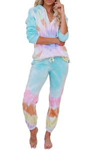 Women Casual Cotton Blend Tie-Dye Printed Loungewear Long Sleeve Hoodie And Jogger Pants Comfy Home Suit