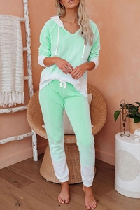 Women's mint green and white tie-dye loungewear set with hooded sweatshirt and joggers
