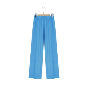 Women's bright blue wide leg trousers with elastic waist for spring summer casual wear