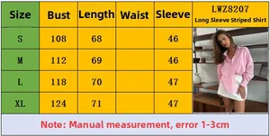 Tableau des tailles pour chemise à rayures femme avec mesures de buste et longueur