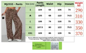 Size chart for leopard print wide leg pants showing measurements for S to XXL in centimeters
