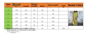 Detailed size guide for solid color loose fit tunic set including bust and waist measurements