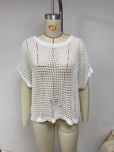 Detail of white hollow out knit texture showing the crochet mesh and cotton fabric