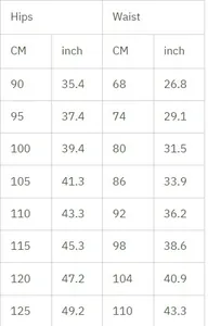 Tableau des tailles détaillé avec mesures de taille et hanches en cm et pouces pour femmes