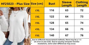 Detailed size chart for long sleeve white knit top including bust and length measurements