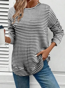 Jersey de punto para mujer con rayas blancas y negras y cuello redondo casual