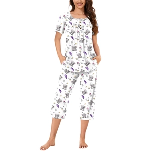 Pyjama d'été pour femme avec imprimé koala haut à manches courtes et pantalon large court