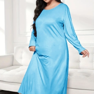 Relaxed fit light blue long sleeve maxi dress in silky fabric for loungewear