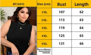 Size chart for women's plus size mock neck knit tank top, ranging from 1XL to 5XL