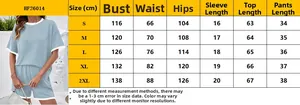 Detaillierte Größentabelle mit Maßen für das gestreifte kurzärmelige Set aus Top und Hose