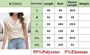 Detailed size chart for women cowl neck top with fabric specs in S to 3XL sizes