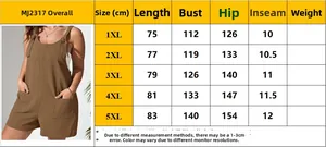 Detailed size chart for women's plus size waffle knit sleeveless romper jumpsuit
