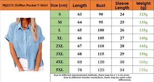 Size chart detail for short sleeve cotton linen shirt with pocket measurement data