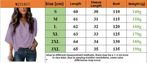 Size chart for V-neck chiffon blouse MJ21017 with detailed dimensions and fit information