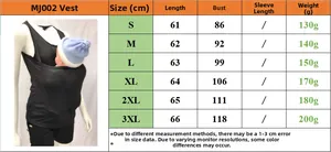 Detailed size chart for kangaroo pouch carrier tank top showing S to 3XL measurements