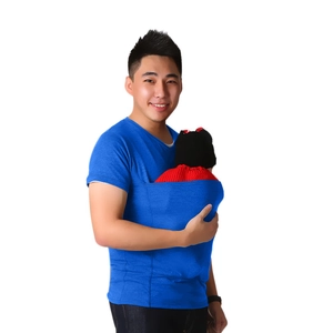 Royal blue kangaroo pouch T-shirt for parents featuring a large front storage pocket