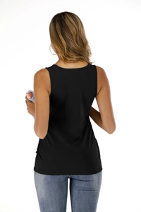 Detailed back view of a black sleeveless racerback tank top with slim fit tailoring