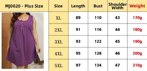 Detailed size chart for plus size casual sleeveless dress with button pleated design