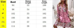 Guide des tailles détaillé pour robe courte à fleurs et manches à volants