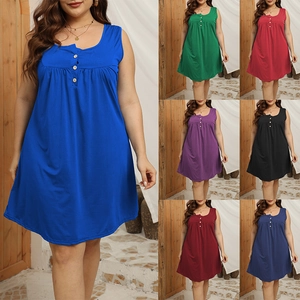 Summer plus size sleeveless dress with button detail in multiple casual colors
