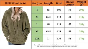 Size chart table for women fleece hoodie showing length and bust measurements for sizes S to 2XL