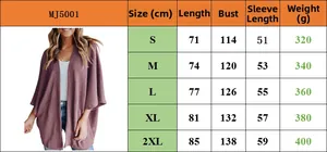 Detaillierte Größentabelle für Damen-Strickjacke mit Maßen für Länge und Oberweite