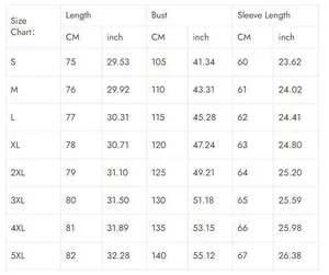Detailed size chart for solid color long sleeve blouse covering sizes S to 5XL
