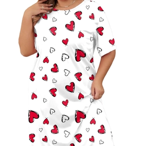 Plus size short sleeve t-shirt dress with red heart prints and casual crew neck fit