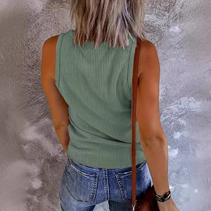 Women's summer ribbed knit sleeveless tank top in grass green color back view style