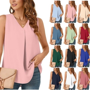 Blusa de gasa sin mangas con cuello en V para mujer en varios colores de verano