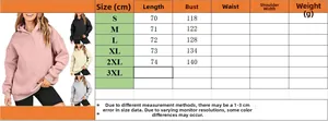 Size chart detail for loose hooded sweatshirt showing lengths and chest measurements