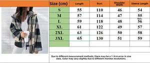Tableau des tailles détaillé pour veste en peluche à carreaux pour femmes du S au 3XL