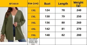 Detaillierte Größentabelle für Damen-Strickjacke in Übergröße von 1XL bis 5XL mit Maßen