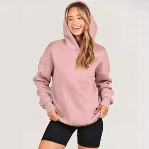 Women Oversized Hooded Sweatshirt Polyester Spandex Drop Shoulder Long Sleeve Hoodie Casual Sporty Minimalist Top